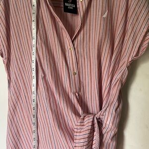 Nautica Women's Pink and Blue Striped Button Down Shirt